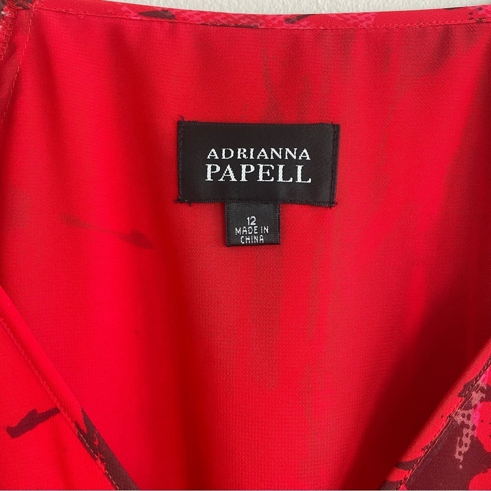 Adrianna Papell Women's Drawstring Waist Red Abstract Midi Dress Size 12 - Picture 7 of 12
